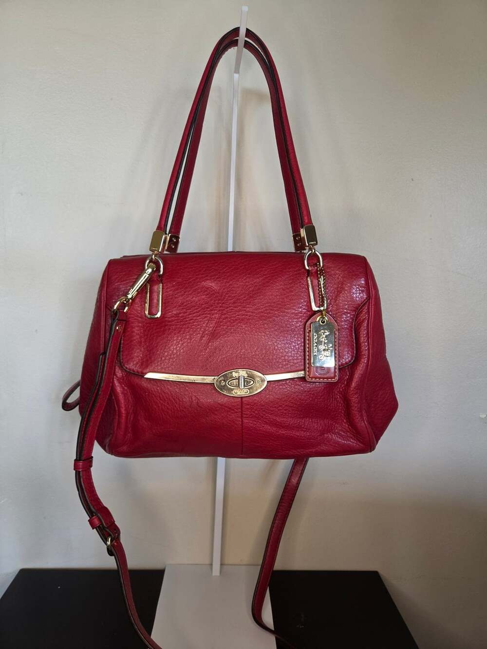 Coach Madison Leather Small Madeline East/West Satchel in Scarlet Red